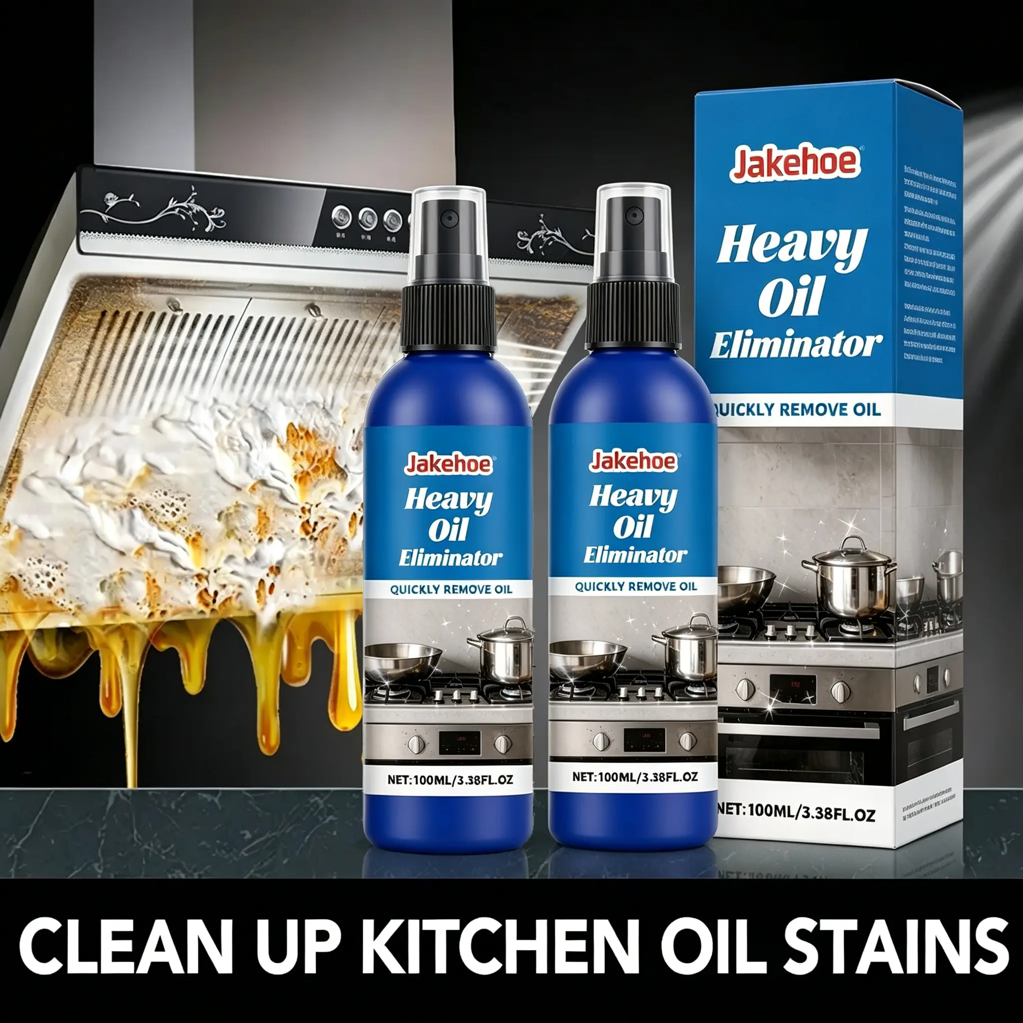 Kitchen Degreaser Cleaner Spray, Heavy Duty Multipurpose Grease Remover, Quick Dissolve Oil Stain Cleaner for Stove, Oven, Range Hood and Home Surfaces, No Residue Mild Formula Hand Friendly Scented Household Cleaning Spray