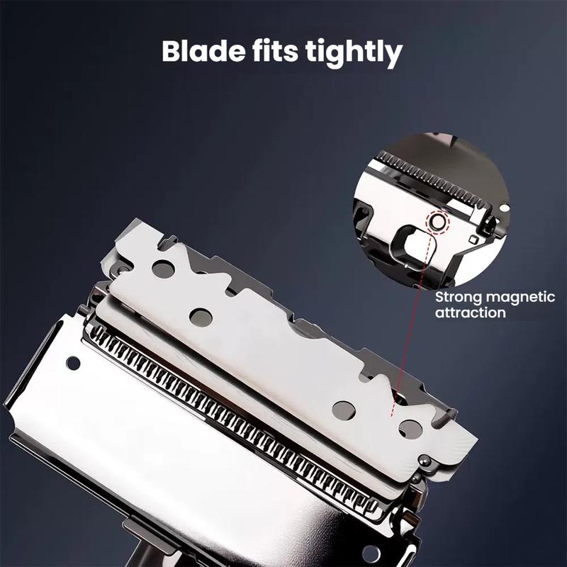 MAKEPOLO 5in1 Safety Razor Kit - All-Metal Shaver with Self-Cleaning, 15 Blades | Unisex Father's Day Gift Stainless Daily Handle Smooth Traditional Black Steel