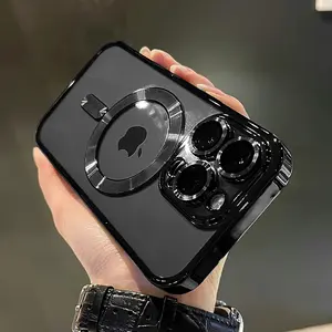 Full lens magnetic electroplated TPU mobile phone case, soft shell imitation scratch, built-in wireless charging magnetic suction, suitable for Apple 16plus/ 15promax/14pro/13/12/11series Shockproof Protective Casing Protection Transparent