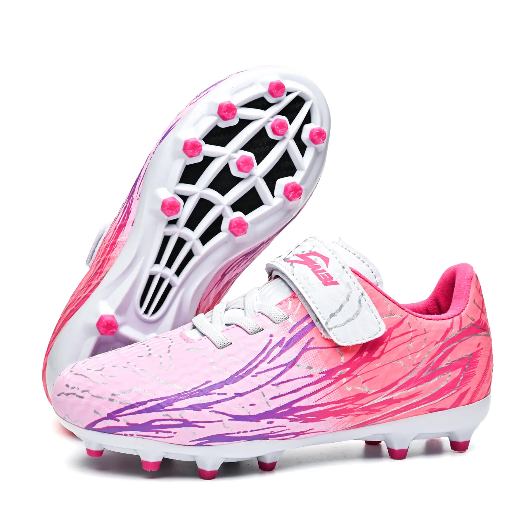 Girls' Long Stud Soccer Cleats for Primary & Secondary School Training - Easy-Wear Magic Tape, Friction-Resistant Heel