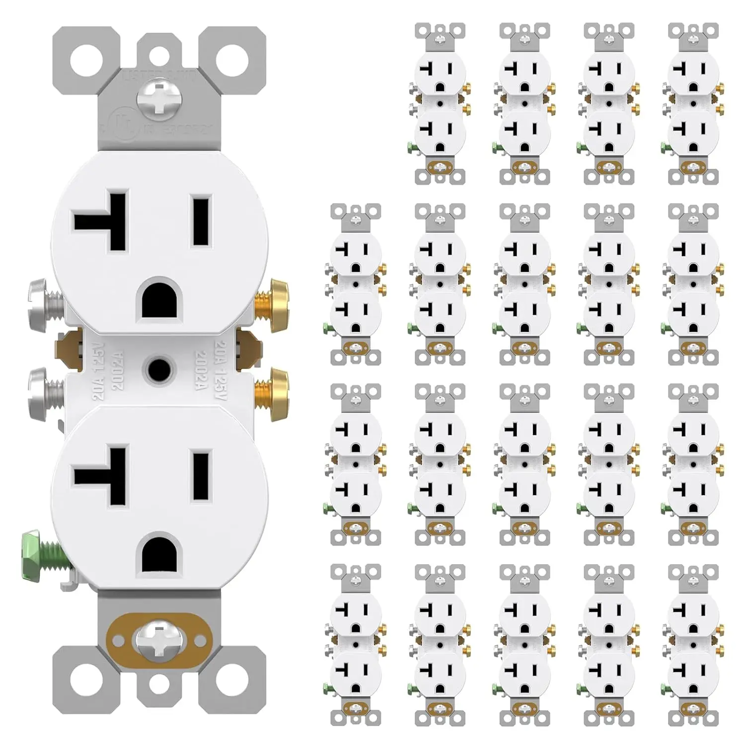 20 Amps Outlets Duplex Electrical Receptacle Outlets, Electrical Outlet, 20Amp 125V Heavy-Duty Wall Outlet, Residential, 3-Wire, Self-Grounding, UL Listed, Side Wire (20 Pack, White)