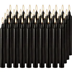 4 Inch, 40 Pack, Unscented, Dripless Taper Candles, Black, Smokeless Candles for Holidays, Wedding Ceremonies, Parties, Shabbat, 1.5 Hours