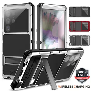 Full Body Waterproof case For Samsung S24 S23 S22 Ultra Aluminum Metal with Screen Protector (NO support fingerprint unlocking) Camera Protector Military Rugged Heavy Duty Shockproof Case with Metal Kickstand Tough Dustproof Drop Tested Outdoor case