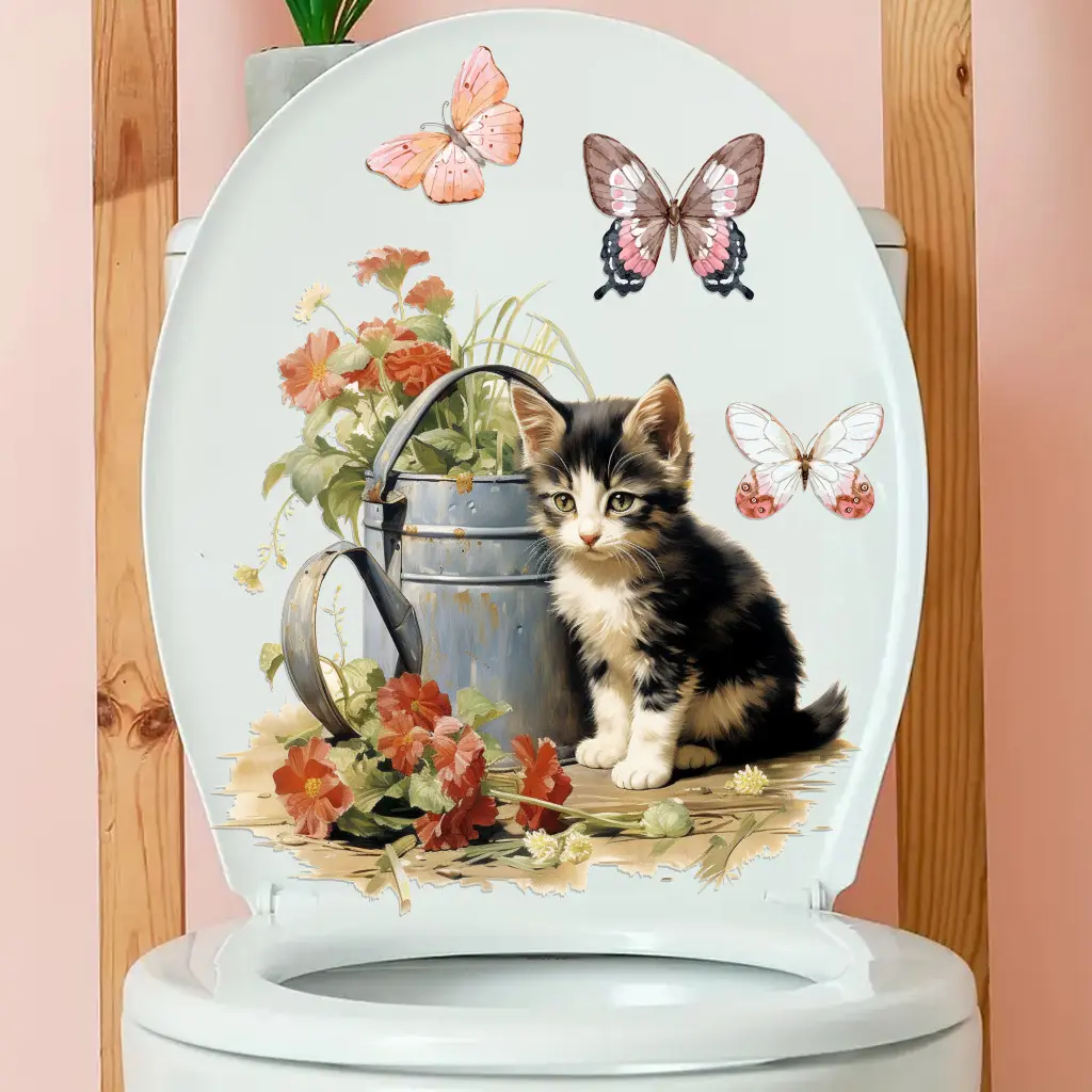 1pc Cat that loves flowers toilet sticker, suitable for bedroom, living room decoration, study, bathroom decoration, glass decoration, etc., adding fun and vitality to life