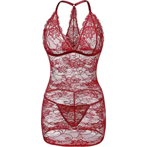 Lingerie for Women Lace Chemise Sleepwear Sexy Bodycon Teddy Dress S-XXL Underwear Womenswear Comfy Fabric Halter Halter Neck Soft Backless