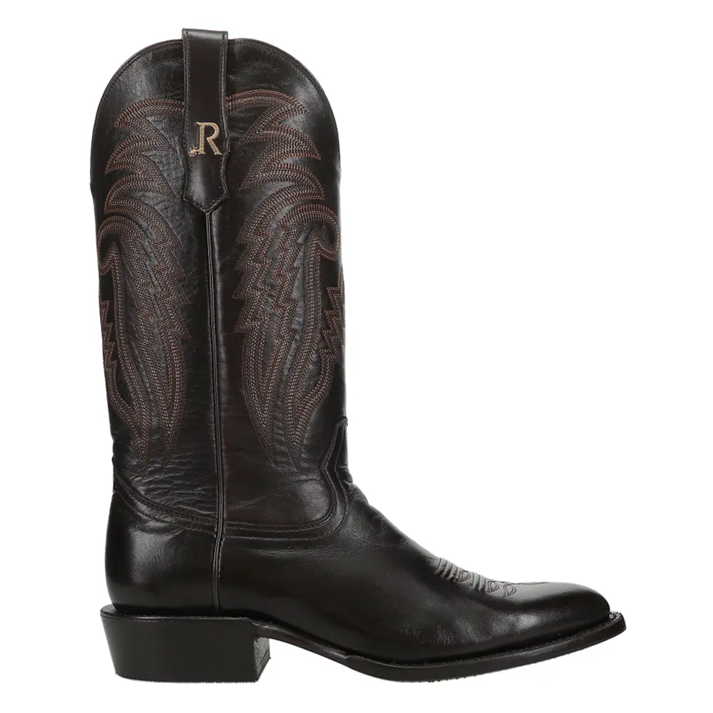 R. Watson Boots Mens Sinatra Cowhide Medium Embroidered Round Toe  Casual Boots Mid Calf - Black
