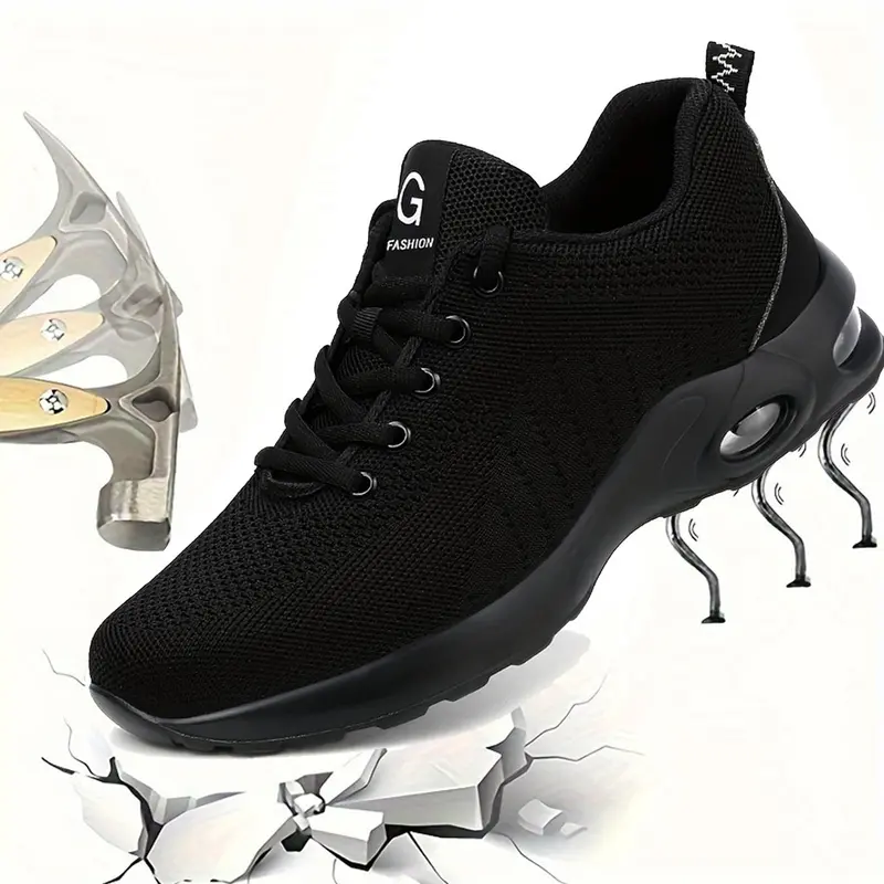 Men's Lightweight Air Cushion Anti-smashing Anti-puncture Work Shoes, Lace Up Low Top Safety Shoes, Breathable Comfortable Non-slip Shoes for Work