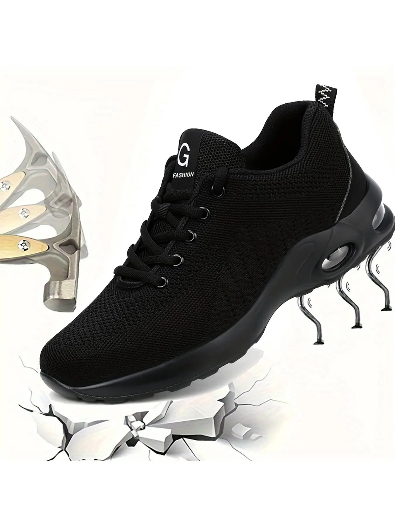 Men's Lightweight Air Cushion Anti-smashing Anti-puncture Work Shoes, Lace Up Low Top Safety Shoes, Breathable Comfortable Non-slip Shoes for Work