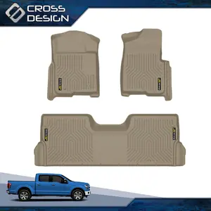 CROSSDESIGN 3pc All Weather TPE Floor Mats Fit For 2009-2014 Ford F150 Super Cab Beige