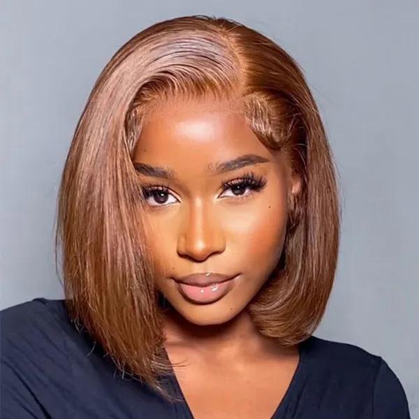 200% Density Brown Bob Wig Human Hair 13x4 HD Lace Frontal Short Straight Lace Front Bob Wigs For Black Women Chocolate Brown Human Hair Wig Pre Plucked Glueless Side Part Chocolate Brown Wig 10 Inch