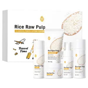 Rice Raw Pulp Travel 5-Piece Set Cleanser Toner Serum Lotion Face Cream Daily Hydration Gentle Care Starter Set for Facial Care
