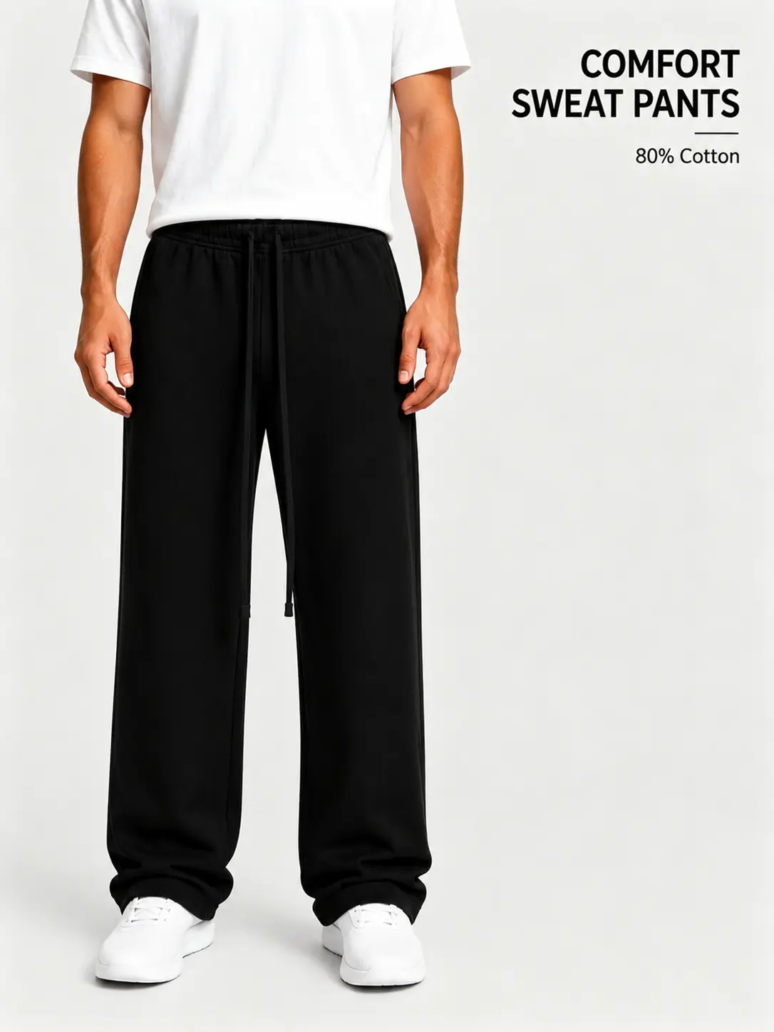 Unisex Uncuffed Men Sweatpants Black Color Oversized Fit,Elastic Drawstring Waist, Casual Streetwear Bottoms for DailyWear and Leisure Activities