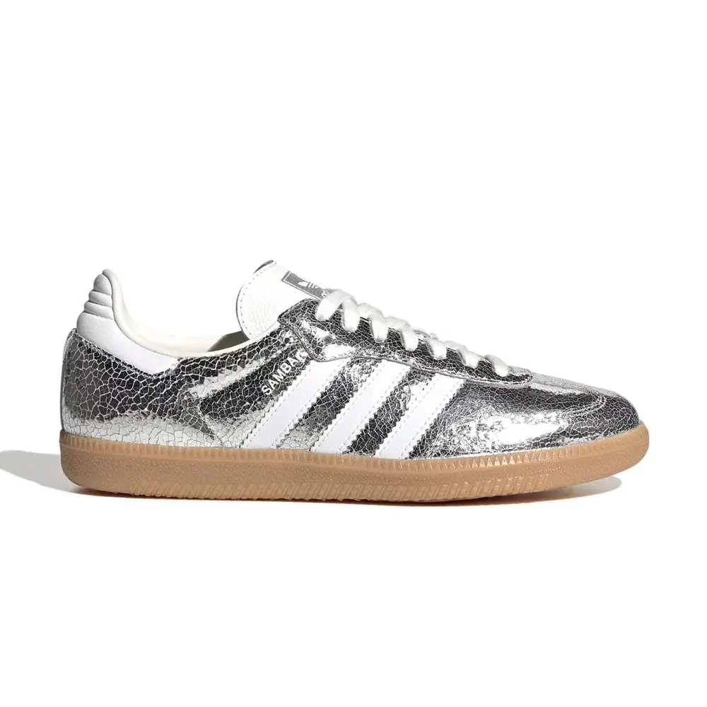 Adidas Samba OG Silver Metallic Cracked Leather (Women's) JR0035 New Sneaker