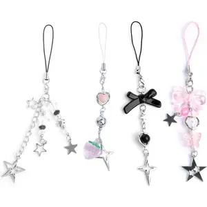 1-4PCS Cute Phone Charms Aesthetic Y2K Cellphone Charms Strap Pink Strawberry Butterfly Star Charm Y2K Accessories for Phone Bag Keychain Airpods Camera Pendants Decor