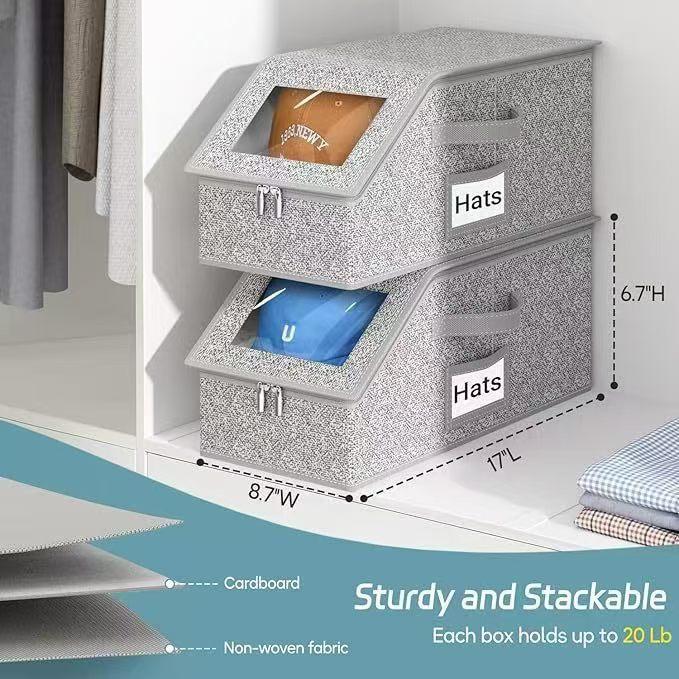 1 piece large-capacity foldable stackable dustproof hat storage box; underwear storage box; toy storage bin; bedroom storage organizer; space-saving; collapsible multifunctional storage bins; storage organization; cool room items; boujee home accessories