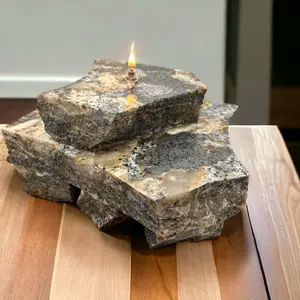 Gorgeous, glowing granite oil lamp features a modern design that makes it a perfect statement piece in any space (Candles Decor Glass Hand Wick)