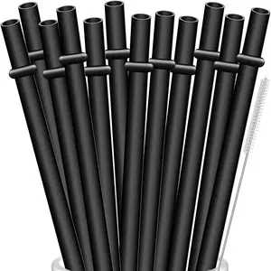 ALINK 13 Inch Extra Long Reusable Straws, 12 Pack Black Hard Plastic Tumbler Straws for Stanley Owala 40 Oz, 1 Gallon, 64 Oz 32 Oz Tall Bottles, Starbucks Cups with Brush