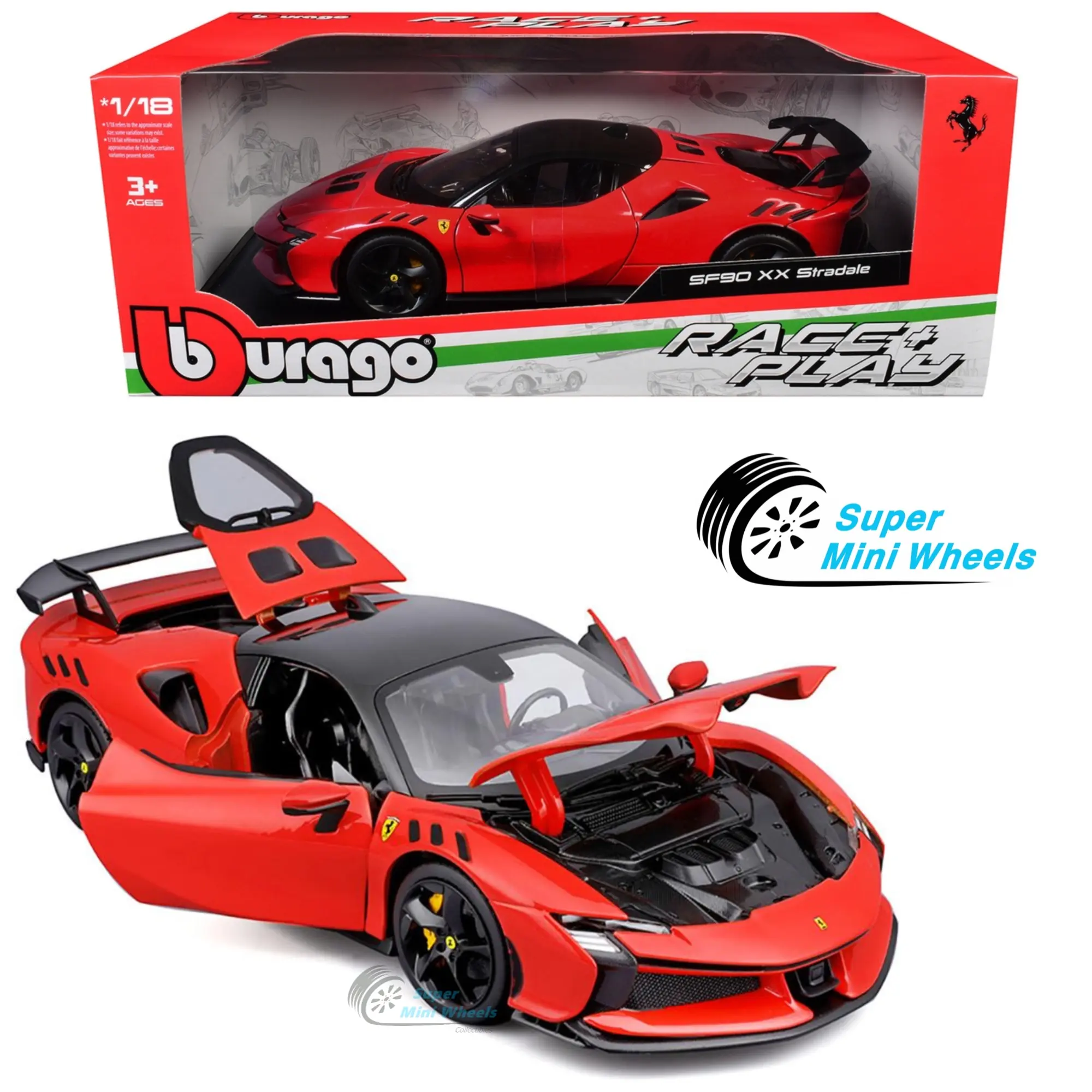Bburago 1:18 Ferrari SF90 XX Stradale – Red – Race & Play Ferrari