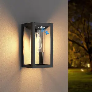 Solar Outdoor Wall Lights with 3 Lighting Modes, Motion Sensor Waterproof Wall Lanterns, Wireless Dusk to Dawn Solar Sconce Lights for Porch, Garage, Patio, Yard (1/2 Packs)