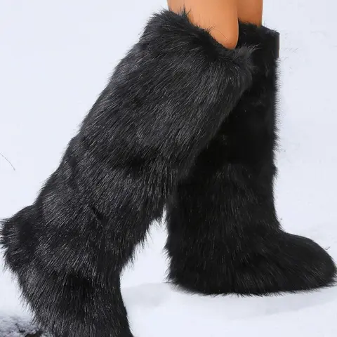 Fashionable Long Tube Snow Boots for Women, New Trend All-match Plain Plush Knee Boots, Y2k Style Fashion Snow Boots for Women, Trending Shoes shaggy boots 2000s shaggy boots, Casual Warm Boots, Fluffy Snow Boots, Furry Boots