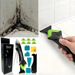 5-in-1 Silicone Caulking Adhesive Tool Kit with 6 Exchangeable Silicone Pads, Adhesive Residue Scraper, Grout Removal & Sealant Finishing Tools for Kitchen, Bathroom, Adhesive Tool Kits