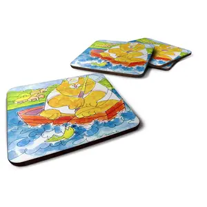 Set of 4 Big Orange Cat Fishing Foam Coasters