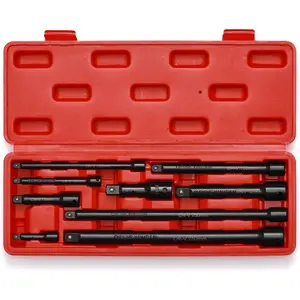 9-Piece Multi-Size Socket Extension Bar Set - 1/4", 3/8", 1/2" Drive, CRV Steel, Spring Detent, for Narrow and Deep Access Areas (Boating, Water Sports Use)