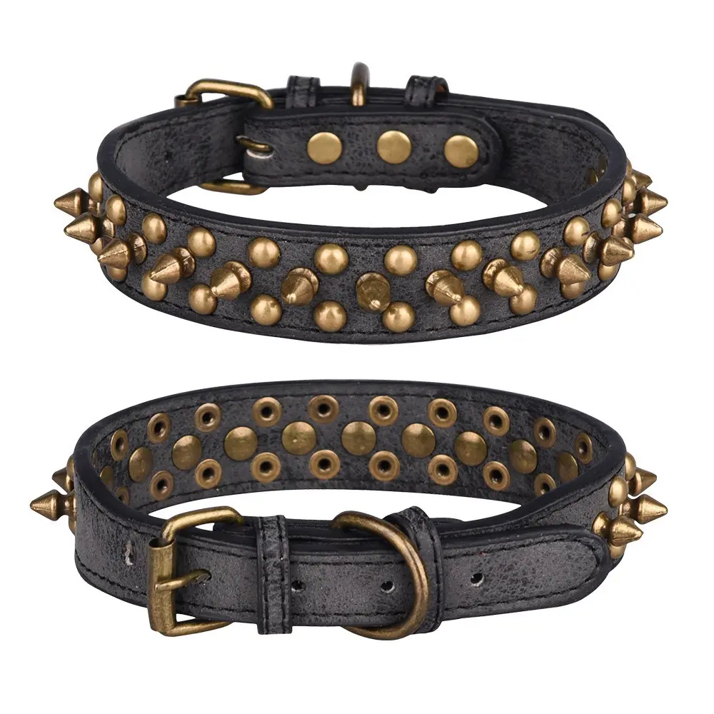 Spiked Leather Dog Collar, Heavy Duty Anti Chew Adjustable Dog Collar with Metal Buckle for Medium to Large Dogs, Punk Style Pet Collar for Walking Training Spiked Leather Dog Collar, Heavy Duty Anti Chew Adjustable Dog Collar with Metal Buckle for Medium to Large Dogs, Punk Style Pet Collar for Walking Training