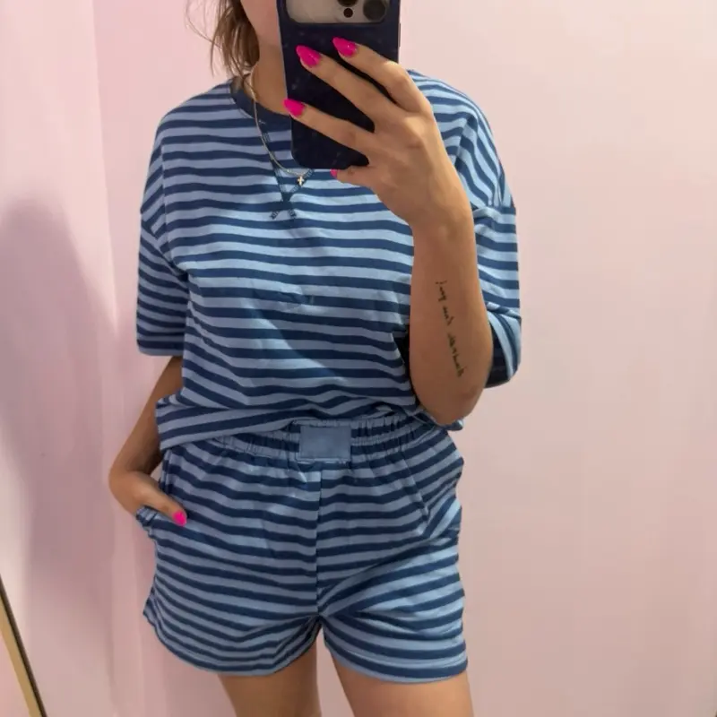 Women's Striped 2-Piece Set, Womenswear Clothes for Couples' Matching Outfits