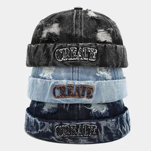 90s Vintage Distressed Brimless Washed Cotton Bold Graphic Baseball Cap - Adjustable Unisex Old-Style Streetwear Hat, Hip Hop Casual Accessory for Teens (90s Vintage Hats), Old-Style Streetwear Hats
