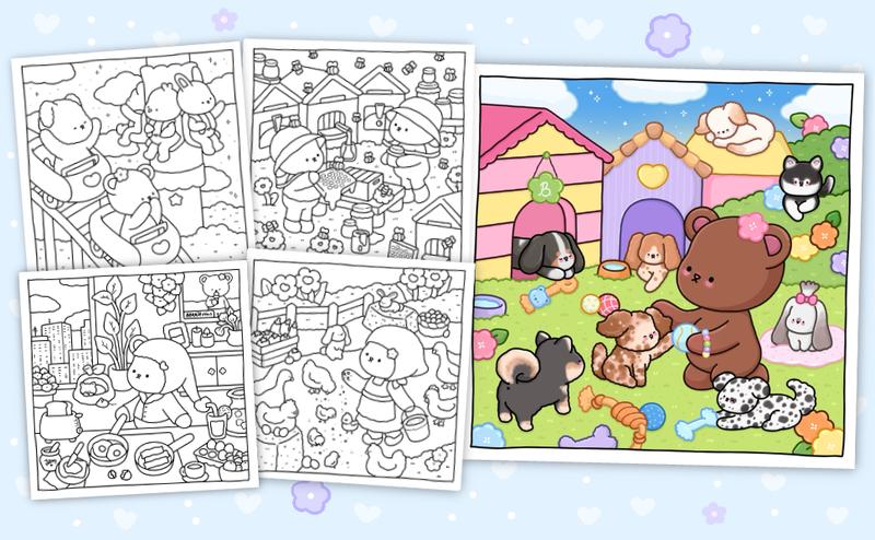 Berrie Coloring Volume 5: Cute and Cozy Coloring Book for Adults & Kids Featuring Easy to Color Animal Illustrations and Adorable Scenes