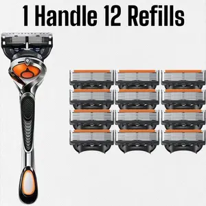 Men's Razor Set, Adjustable Handle, 12/24/36/48 Replacement Heads, 5-Blade, Waterproof, Rustproof, Sharp Blades, Durable, Single Item
