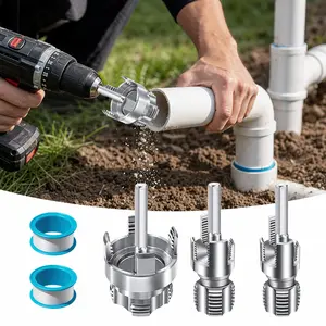3 PCS Internal & External Pipe Threading Tool Set, 1/2'' 3/4'' 1'' PVC Plastic Pipe Threader Kit, with 2 pcs raw material tape, Drill Compatible Threading Tool for Plumbing Projects and Home Repairs