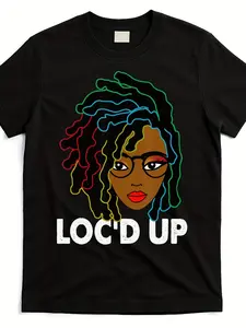 Locs Hair Black History Month T-Shirt for Dreadlocks - 220gsm Heavyweight Retro Graphic Tee with Rasta Color Dreadlock Woman & Loc'd Up Print - Unisex Adult Casual Round Neck Short Sleeve Shirt for Men & Women
