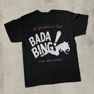 99 Bada Bing Sopranos Black T-Shirt, Bada Bing Strip Club Graphic Tee, Mafia Series Iconic Jersey Parody Shirt, Vintage Crime TV Pop Culture Streetwear, Unisex Cotton Crewneck T-Shirt Menswear Womenswear Streetwear Top