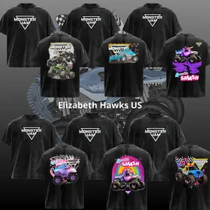 Vintage Washed Black Graphic T-Shirt Monster Truck Racing Tee Megalodon Sparkle Smash Off Road Truck Graphic Shirt Motorsports Streetwear Unisex Retro Racing Tee Gift for Monster Jam Fans