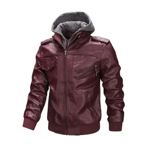 Men's High-Quality PU Leather Jacket, Detachable Hooded Design, Windproof Waterproof Durable Fabric, Perfect Gift Idea Coats