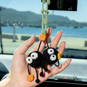 Loppy Puff - Crochet Soot Sprite Duo Car Mirror Charm – Handmade Totoro Dust Bunny Pair Hanging Decor