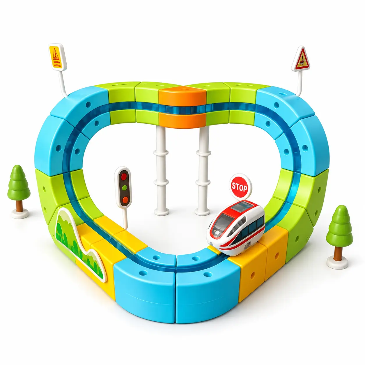 69PCS Electric Magnetic Train Track Sets – DIY Race Car Track Building Kits with Train and Traffic Signs, 3D STEM Toy for Toddlers and Kids, Boys and Girls Ages 3-8, Birthday Gift