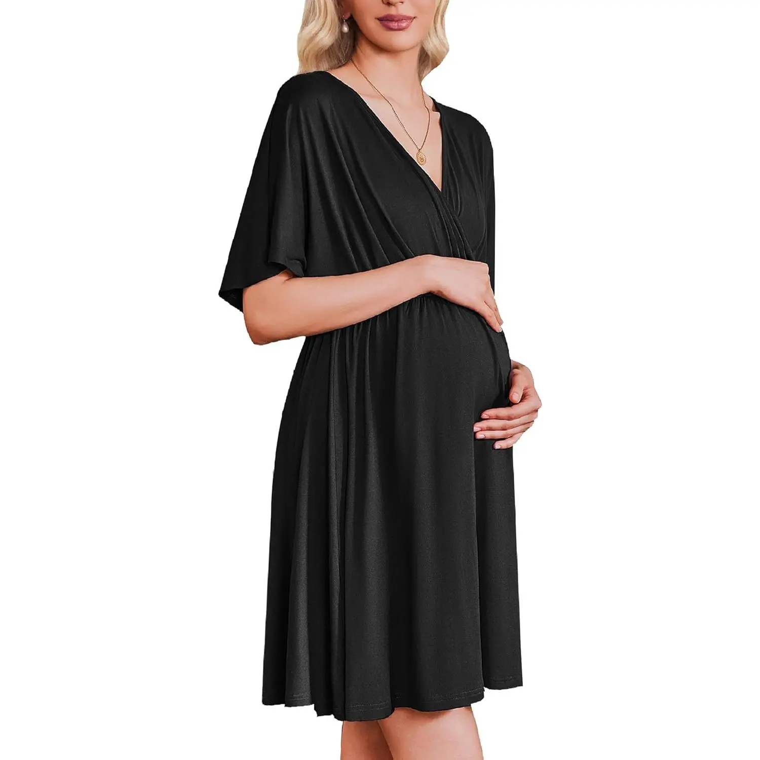 Maternity Nightdress for Labor & Delivery, 3-in-1 Soft Short Sleeve Belly-Friendly Gown with a Mom-Friendly Fit for Hospital Nursing and Postpartum, Nightdresses Mom Friendly Fit, Belly-Friendly Nightdresses