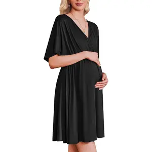 3 in 1 Labor and Delivery Gown for Hospital Short Sleeve Maternity Nursing Dress Nightgown Postpartum Sleepwear