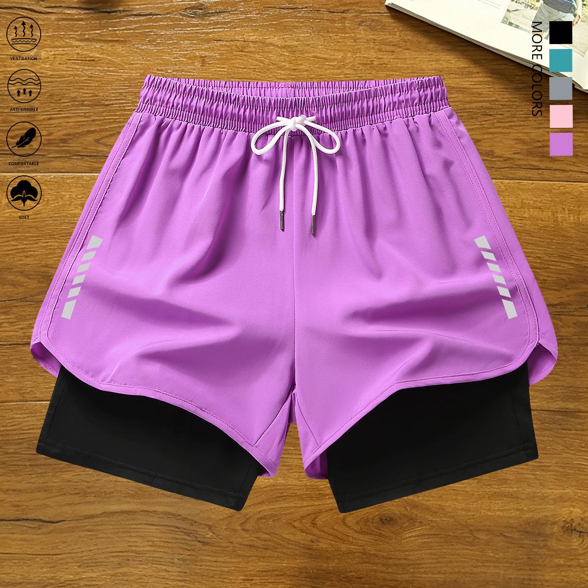 Set of 3 women’s casual athletic shorts featuring striped prints, built-in lining, drawstring, and elastic waistband — suitable for workouts, running, and everyday wear; lightweight summer shorts, women’s clothing, summer womenswear, summer apparel,summer