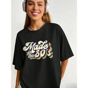 Women's Vintage Letter Print Round Neck Graphic Tee, Summer Clothes Women, Casual Half Sleeve Crew Neck T-shirt, Summer Outfits 2026, Ladies Summer Top for Daily Wear