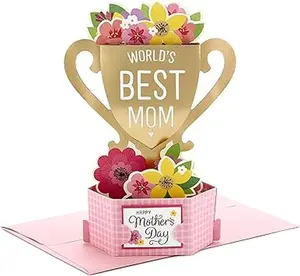 Pop Up Mothers Day Card (Displayable World's Best Mom Trophy)
