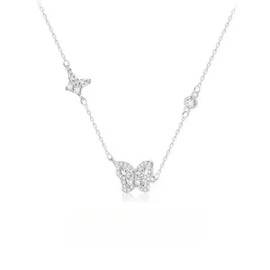 Sterling Silver Butterfly Necklace for Women, High-End Light Luxury, Niche Design, Exquisite Collarbone Chain, Qixi Gift for Girlfriend