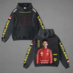 Charles Leclerc 16 Driver Formula Racing Washed Hoodie Vintage Motorcycle, MotoGP Sportbike Graphic Merch, Acid Washed Streetwear Clothing, Unisex Dirt Bike Racing Hoodie, Vintage Motorsport Hoodie, Speed Culture Men's Wear for Biker
