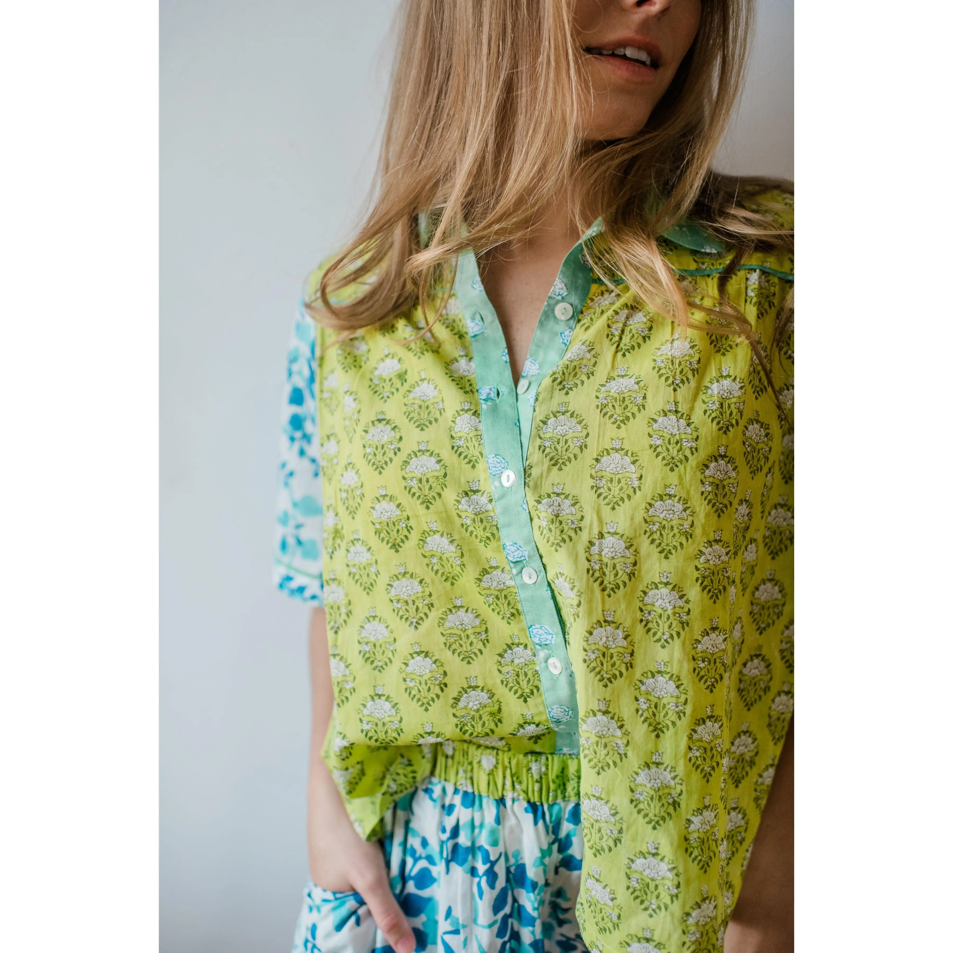 Dorothy Sleep Top – Oversized Cotton Pajama Shirt with Contrast Piping - Comfortable & Stylish Loungewear For Women - Summer Outfit - For Daily & Casual Wear