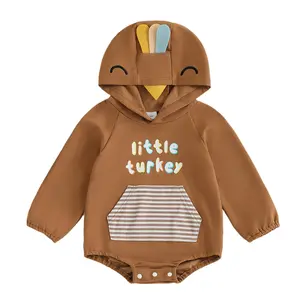 My First Thanksgiving Baby Boy Outfit Little Turkey Hoodie Romper Long Sleeve Hooded Sweatshirt Onesie Bodysuit Jumpsuit
