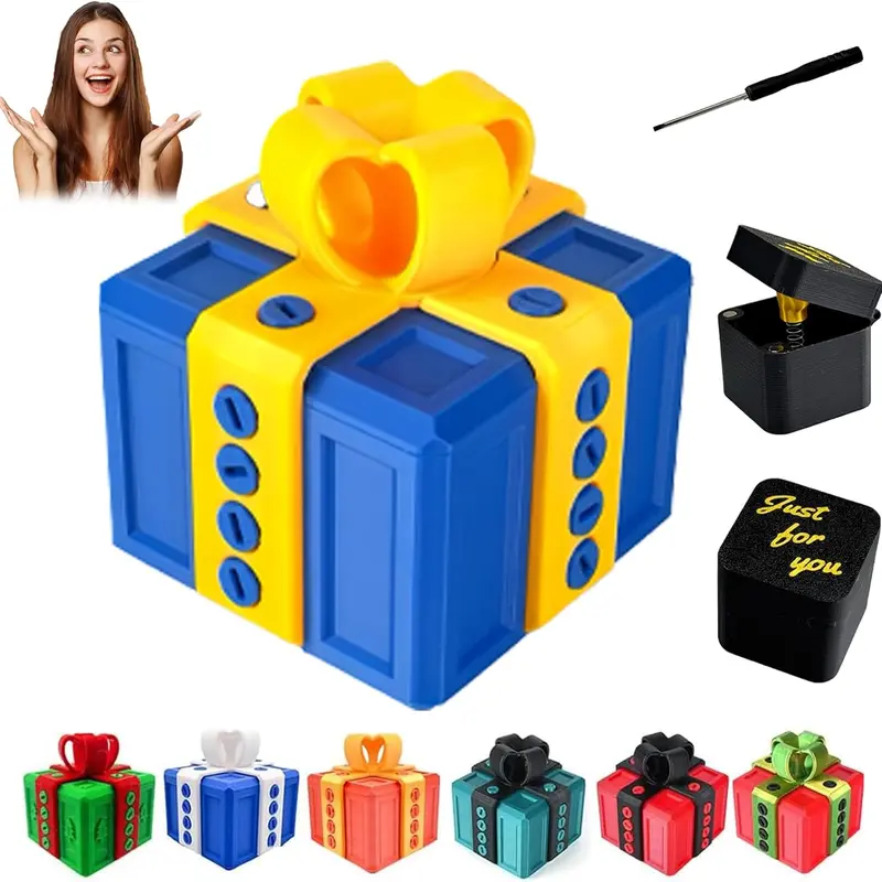 Gotcha Box Unisex Prank Toy Gift Box - PLA Plastic Colorblock, 3D Printed Screw Set, Pop-Out Surprise Finger Tools & Gadgets, Compact Desk-Ready Durable Lightweight Reusable Storage for Adult Birthday Halloween White Elephant Party Supplies