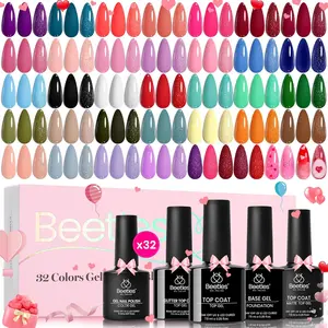 Beetles Gel Polish Fall Kit - 32 Colors with Base & Top Coat, UV LED Lamp, Long-Lasting Shine, Ideal for Gifts, Includes Burgundy, Red, Blue, Purple, Hot Pink, Green, Black, White Nail Art for Women